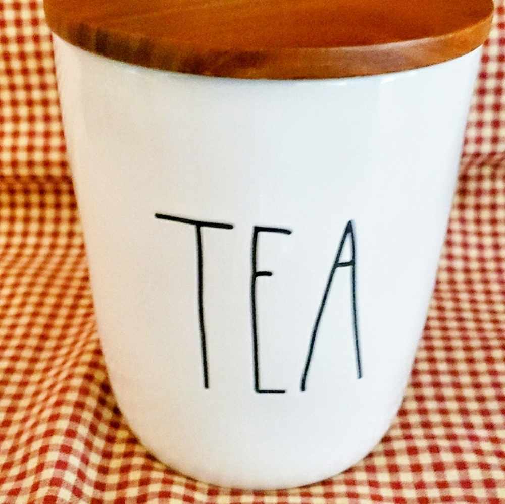 NEW Rae Dunn Ceramic Tea Jar w/wooden lid Farmhous